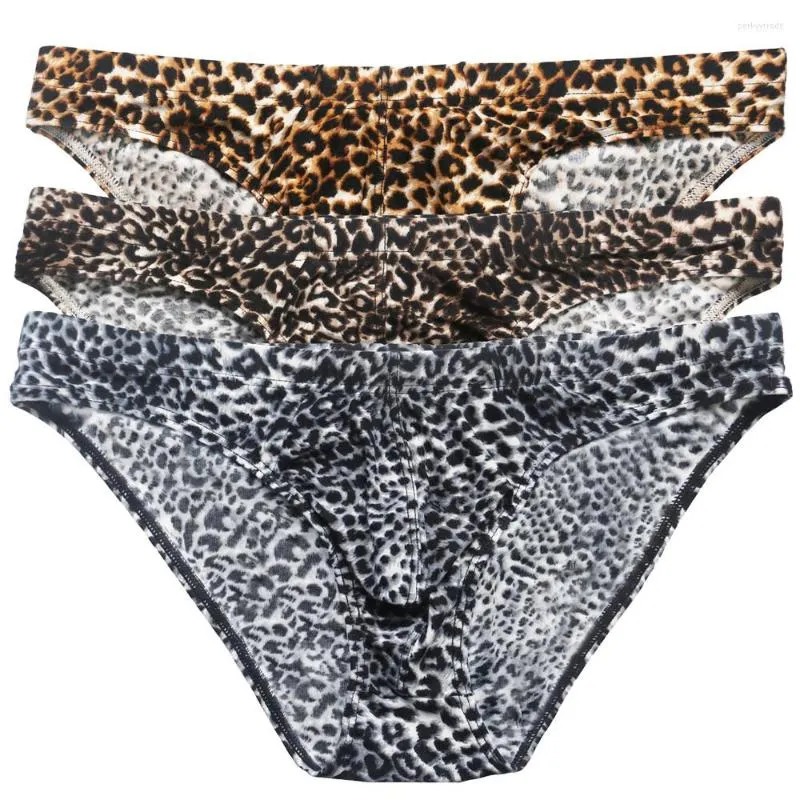 Underbyxor 3/6st Mens Border Sexig Leopardtryck Underkläder andningsbara bekväma bikini manliga trosor låg stigande underkläder