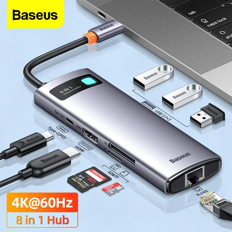 Hubs Baseus 4K 60Hz USB C HUB 3.1 USBスプリッタータイプCからHDMICAPTIBLE RJ45 PD 100Wアダプター