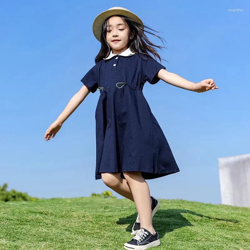 Vestidos de menina vestido de algodão infantil casual 2023 verão meninas adolescentes de manga curta