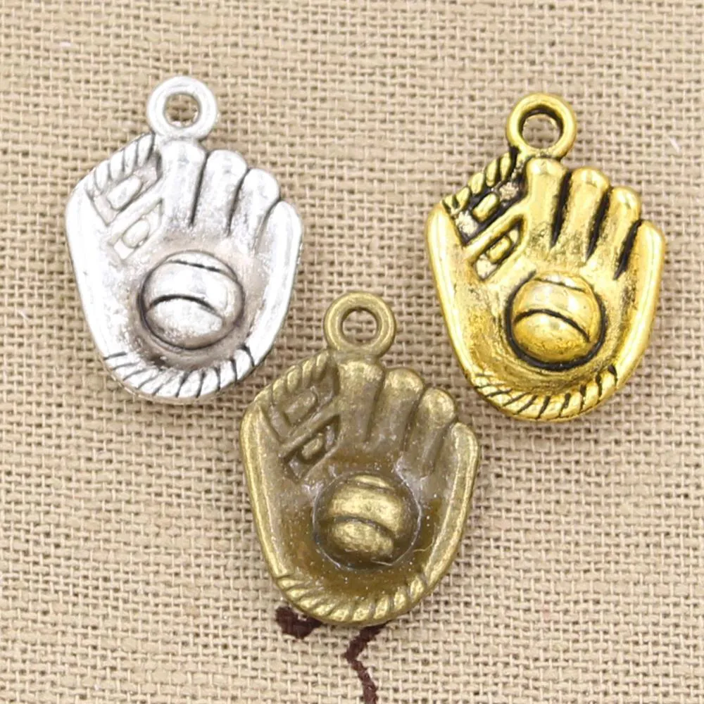 15st charms baseballhandskar 20x14mm antik, pendell passform, vintage tibetansk brons silver färgguld, diy för armband halsband