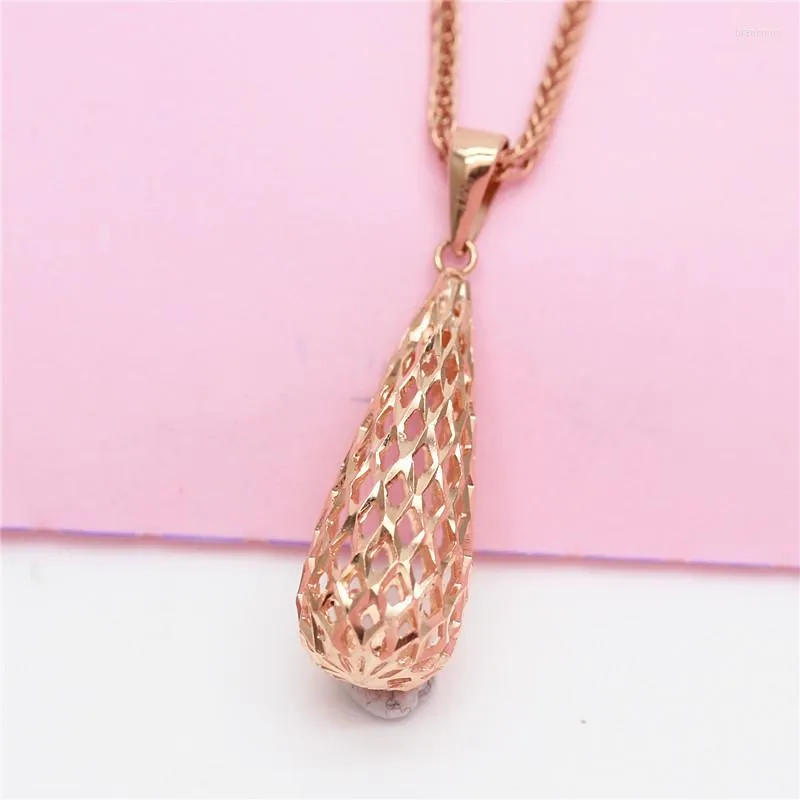 Chains 585 Purple Gold Necklace For Women Simple Classic Hollow Water Drop Pendant Plated 14K Rose Wedding Party Jewelry