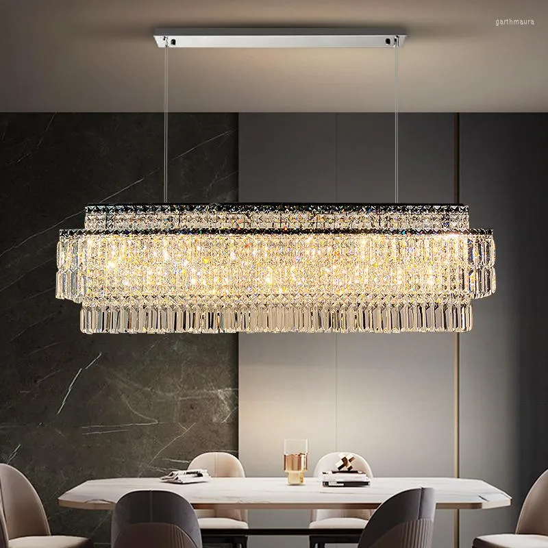Lustres Youlaike lustre moderno para sala de jantar decoração de casa de luxo retangular luz de cristal cozinha ilha luminária led luminária pendurada