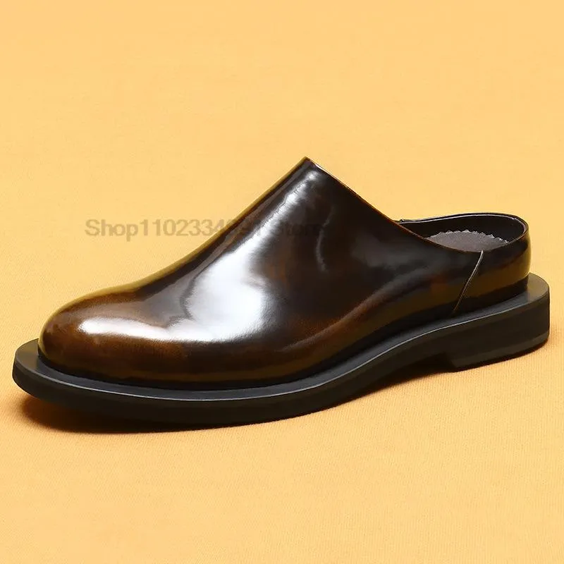 Luxury Genuine Leather Men Slippers Shoes Slip On Flats Mens Dress Shoes Classic Casual Fashion Mens Oxford Shoes Black Brown