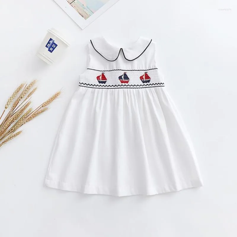 Girl Dresses Baby Smocked Infant Smock Flower Embroidery Frock Children Spanish Boutique Clothes Toddler Handmade Smocking A2364