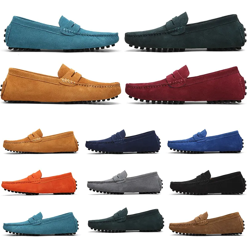 Zapatos de exterior para mujer para hombre, suela blanda de cuero, negro, rojo, naranja, azul, marrón, naranja, cómodos zapatos informales 011