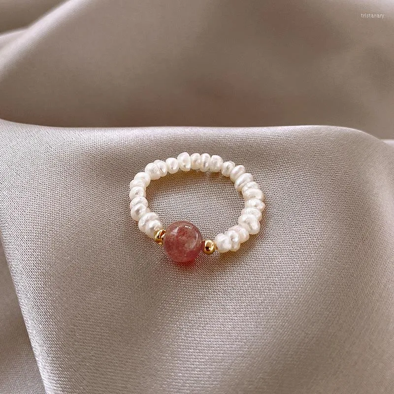 Clusterringen Aankomst Trendy zoetwaterparel Pearl Strawberry Quartz 14k goud gevulde dames verlovingsring Forwomen sieraden geschenken