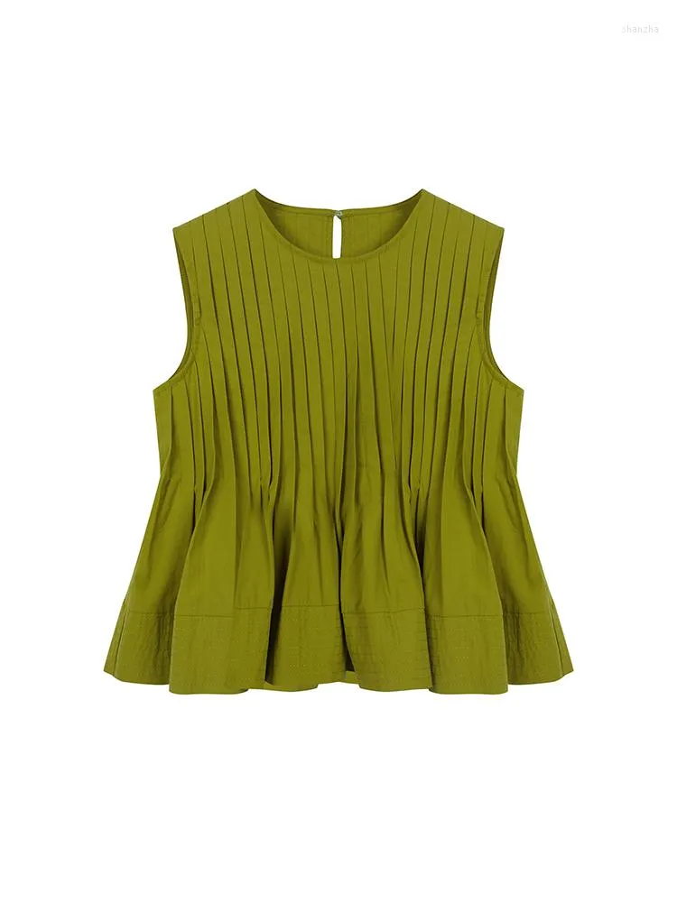 Women's Blouses Women's Shirts And Korean Harajuku Casual Sleeveless Y2k Fashion Ladies Vintage O-Neck Green Shirt Tops 2023 Summer Top