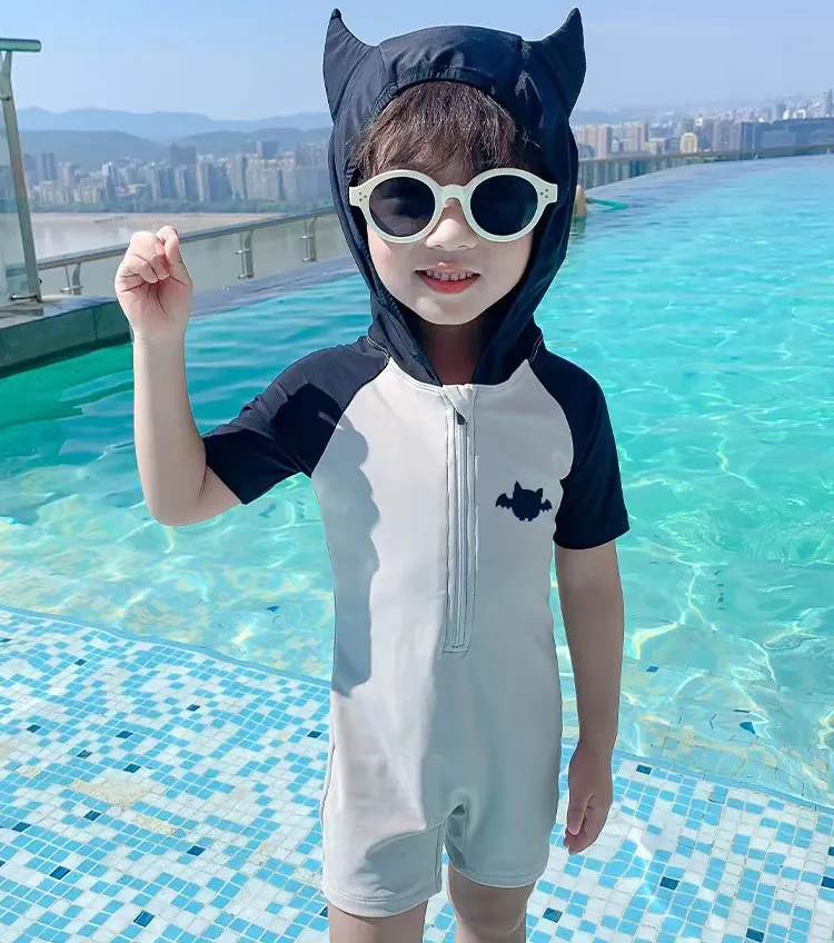 baby boys girls cartoon one-piece Swimsuit Cute cat ears printed kids hooded swim summer swimming kids SPA beach swimwear B413