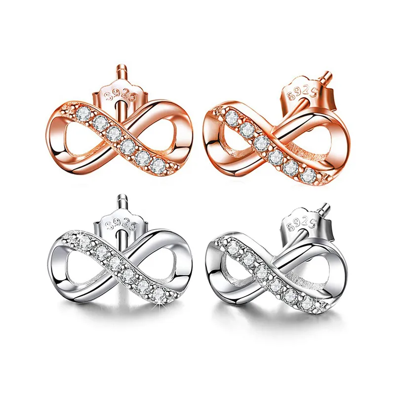 Oorbellen voor vrouwen 925 zilveren mode Infinity Gold Ploated Stud Earring Sparkling Zirkon cadeau voor verloving sieraden jubileum