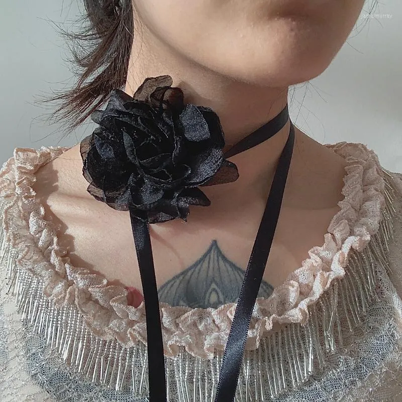 Choker Vintage Gothic Big Rose 꽃 목걸이 섹시한 로맨틱 로프 체인 목걸이 파티 웨딩 보석 소녀 선물