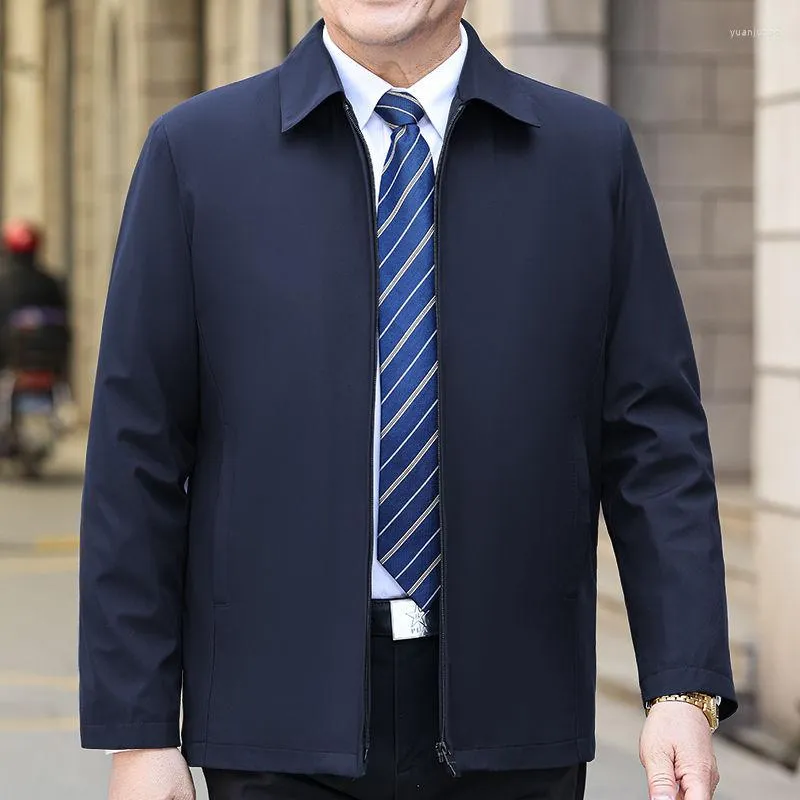 Kurtki męskie Wygodna stylowa wiosenna jesienna kurtka dla mężczyzn w średnim wieku i starszych mężczyzn z kieszeniami na zamek stojak na stojak Business Q520
