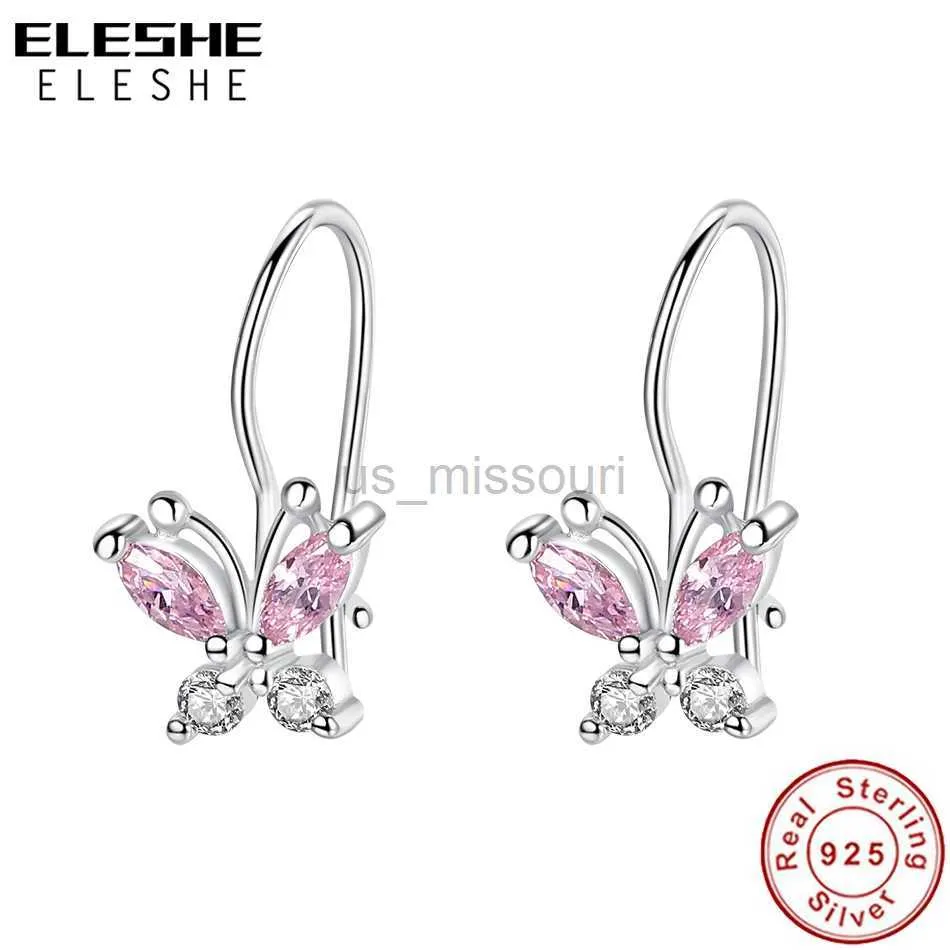 Stud ELESHE Sparkling Crystal Cute Butterfly Earrings 925 Sterling Silver Small Hoop Earrings for Kids Baby Girls Children Jewelry J230529