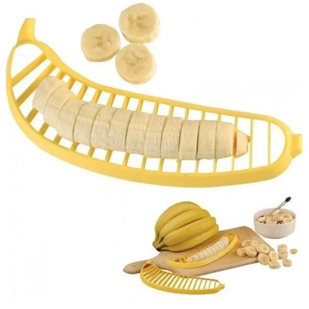 Obst Gemüse Werkzeuge Küche Gadgets Kunststoff Banana Slicer Cutter Salat Maker Kochen Cut Chopper fjh