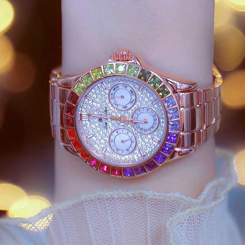 2022 BS Colorful All Diamond Wristwatch Quartz Waterproof Gold Luxury Brand 2023 Prologio Women's G230529