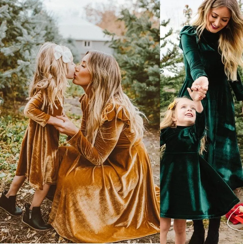 Autumn Matching Dress Family Full Sleeve Mother Daughter Dress