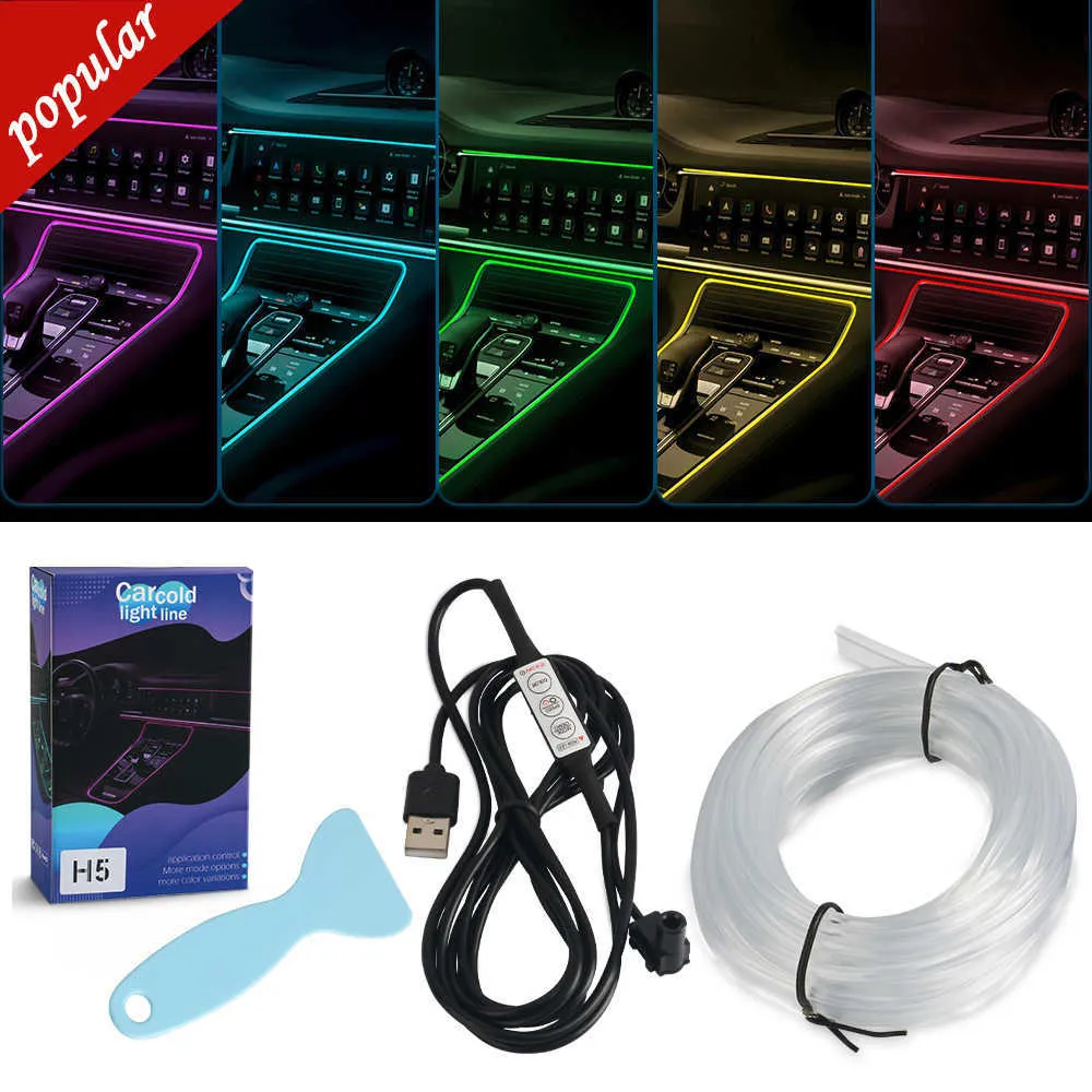 Nouveau RGB LED Atmosphère Voiture Intérieur Lumière Ambiante Fibre Optique Bandes Lumière Par Contrôleur Néon Auto Lampe Décorative Mode Multi Couleur