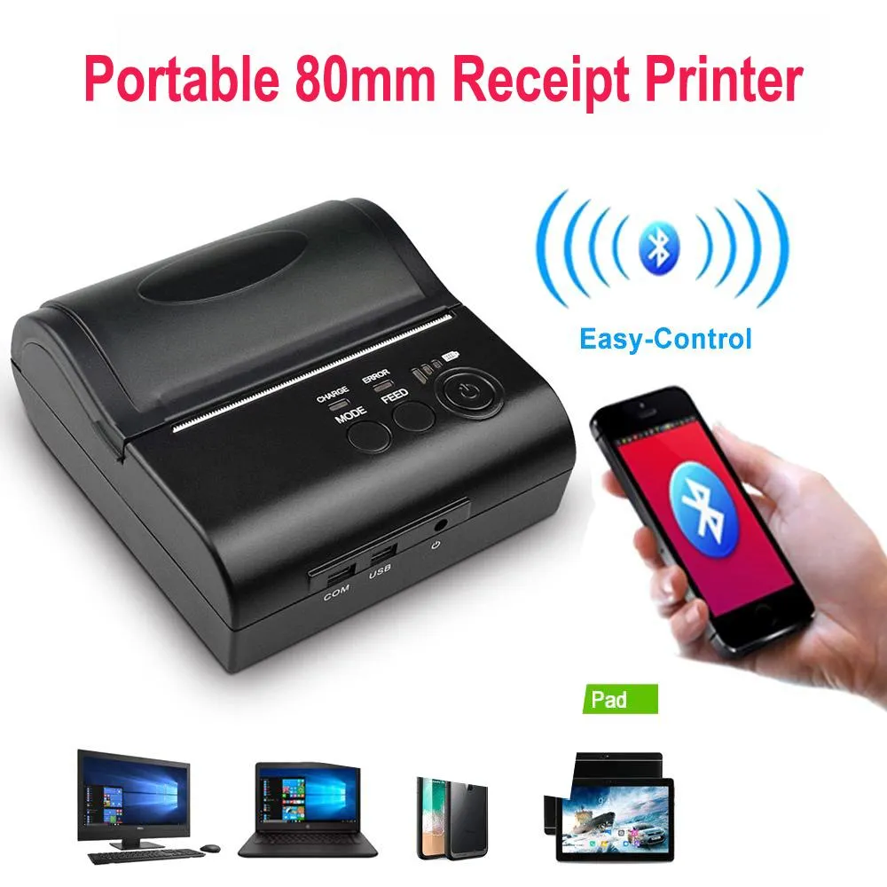 Impressoras portátil Mini 80mm Bluetooth Wireless Térmico Recibo Impressora de Ticket para celular Android iOS Bill Machine Shop Printer
