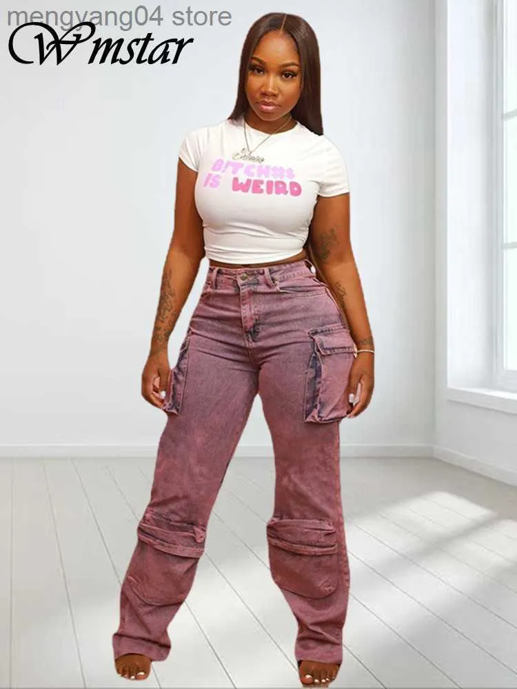 Jeans pour femmes Wmstar Jeans Femmes Pantalon Cargo Mode Coréenne Denim Bas Garçon Ami Pantalon Streetwear avec Poches Nouveau Gros Dropshipping T230530