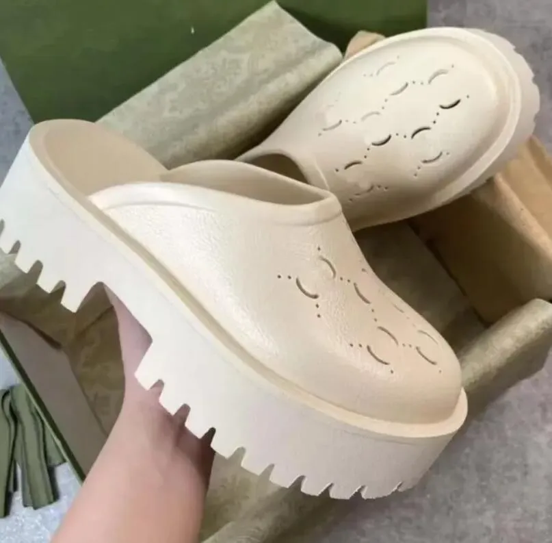 luxury brand Women platform perforated slippers sandal Summer Shoe Top designer womens slippers Candy colors Clear High Heel Height 5.5CM beach slippers EUR35-42