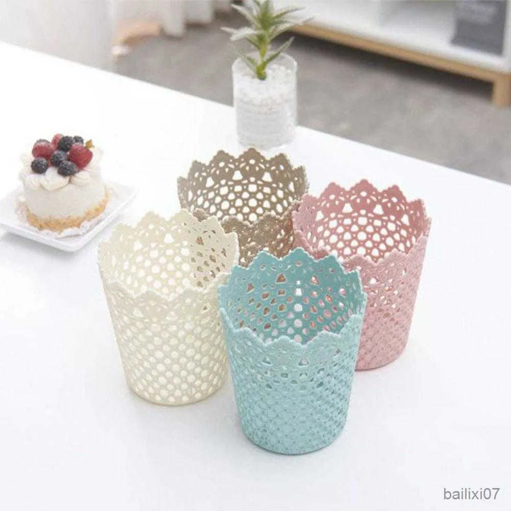 Korgplastlagringskorg Multifunktionell ihålig blommorcylinder Penhållare Makeup Brush Storage Basket Holder Desktop Organiser