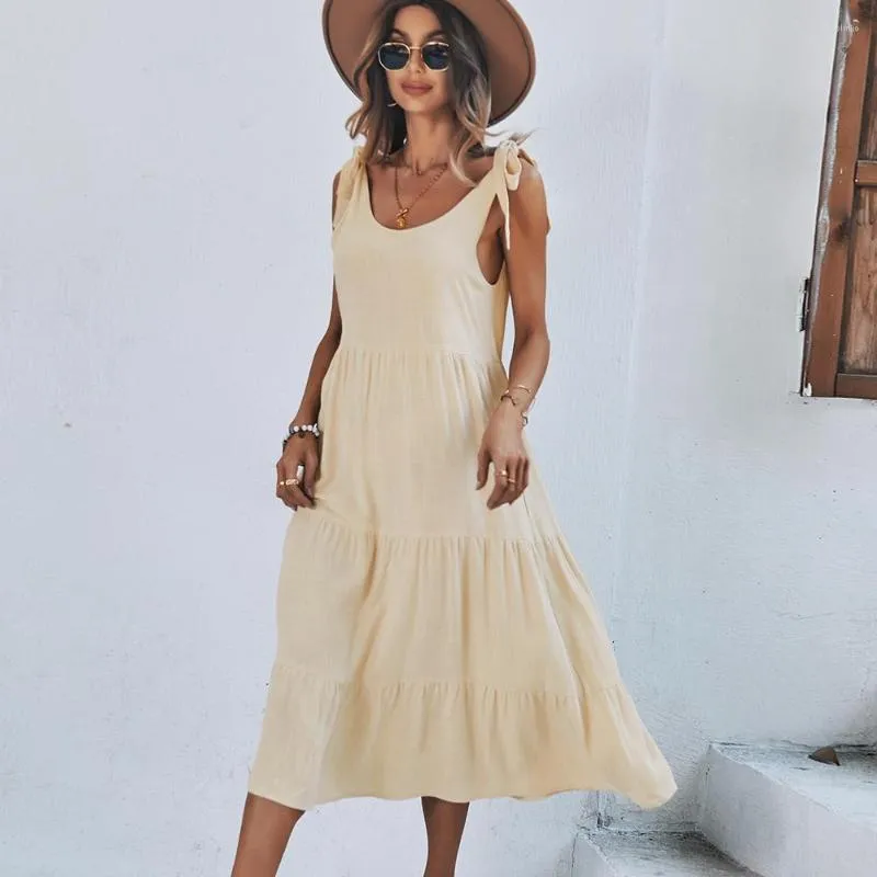 Casual Dresses Chifirena 2023 Long Dress Spaghetti Strap Solo Loose Maxi Vestidos Beach Boho Sundress Big Swing Vacation for Women