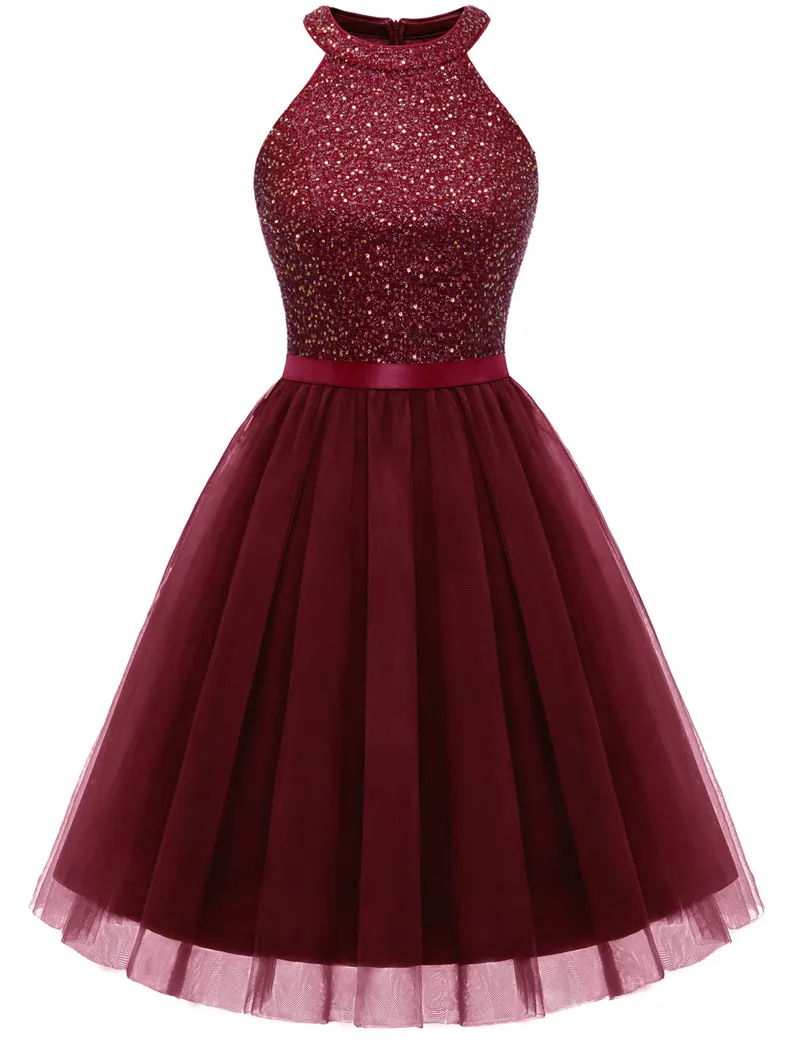 Short Homecoming Dresses Sequins Jewel Neck Sleeveless Tulle A-Line Mini  Party Gowns with Zipper Back Plus Size 38 from Dhgate Homecoming Dresses