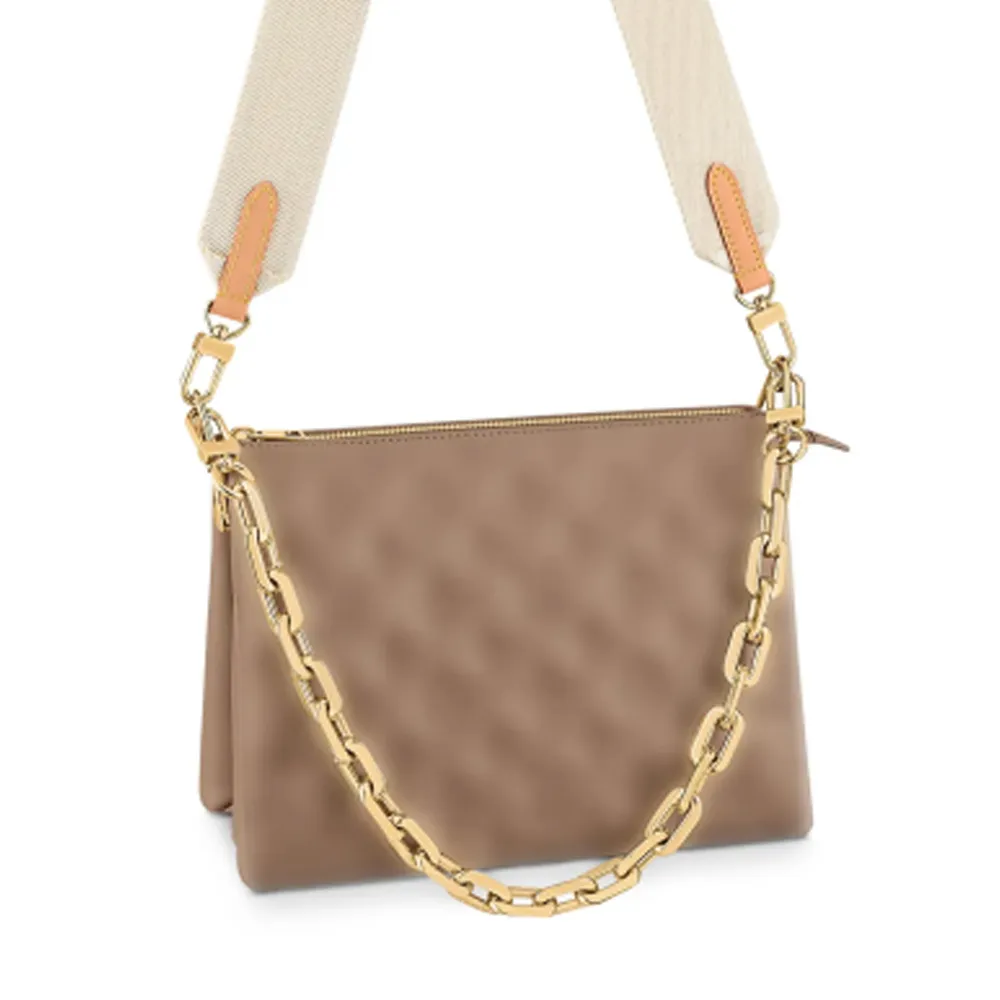 أكياس مسائية M57790 Coussin حقيقية من الجلد Crossbody أكياس الفاخرة مصممة للنساء المنسى المحافظ محافظ على محافظ الرسول مربعة حقيبة حقيبة حقيبة حقيبة