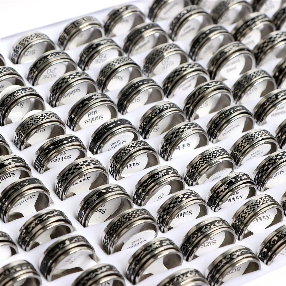 Black Dripping Oil Spinner Rings Wholesale 20 100Pcs Fashion Stainless Steel Rotating Rings Jewelry