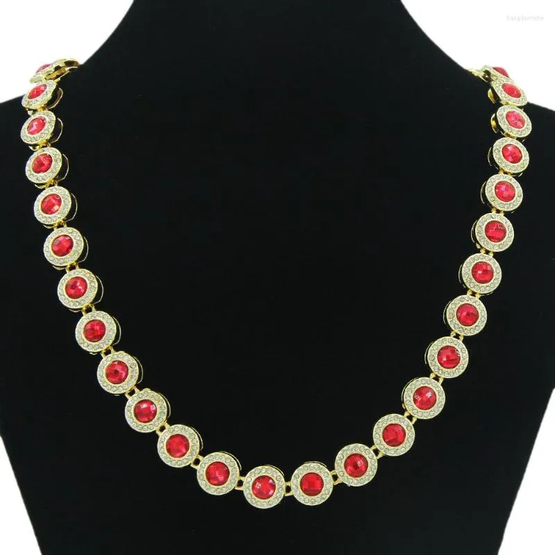 Chains 12mm Men Women Hip Hop Red Round Crystal Rhinestones Iced Out Tennis Chain Choker Necklace Fashion Charm Golden Jewelry 14inch