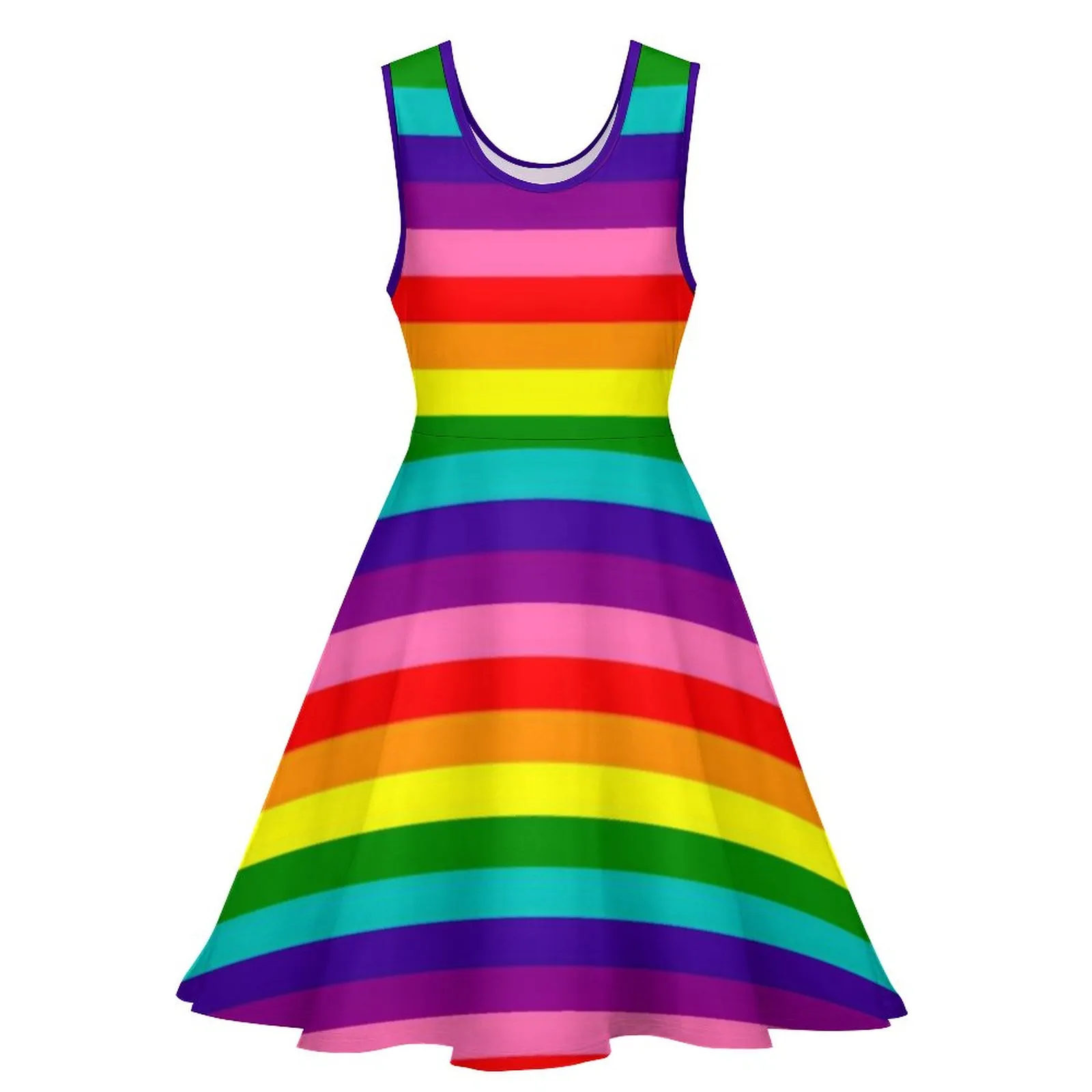 Colorful Rainbow Pride Flag Skate 80s Dress With High Waist Print