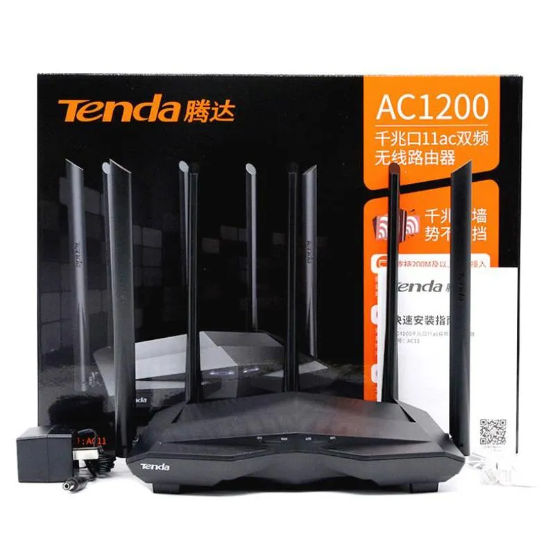 Routers Tenda AC11 Router Chinese Version AC1200 Dual Band 2.4 5GHz Gigabit Dual Band Wireless WiFi Repeater 5*6DBI High Gain Antennas