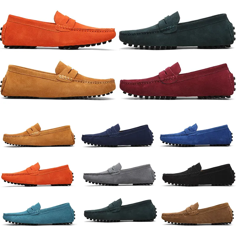 mens women outdoor Shoes Leather soft sole black red orange blue brown orange comfortable Casual Shoes 016