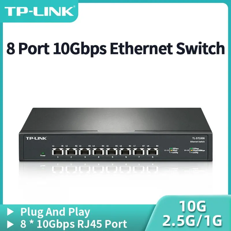 スイッチTplink 8ポート10GBPSイーサネットスイッチ10000MbpsネットワークスイッチャーRJ45プラグアンドプレイネットワークハブインターネットスプリッターTLST1008