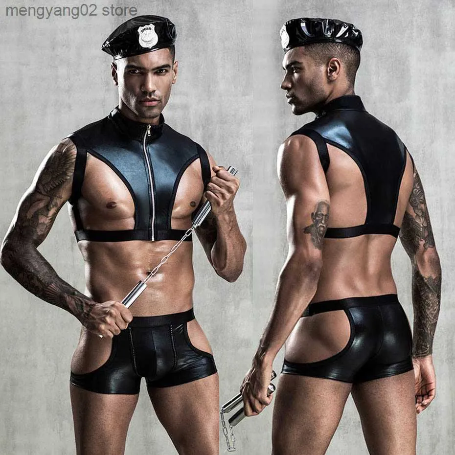 Sexy Set JSY Sexy Cosplay Dessous Set Männer Polizeiuniform Latex  Unterwäsche Schwarz Erotische Dessous Porno Kommt Sexy Rollenspiel Outfits  T230530