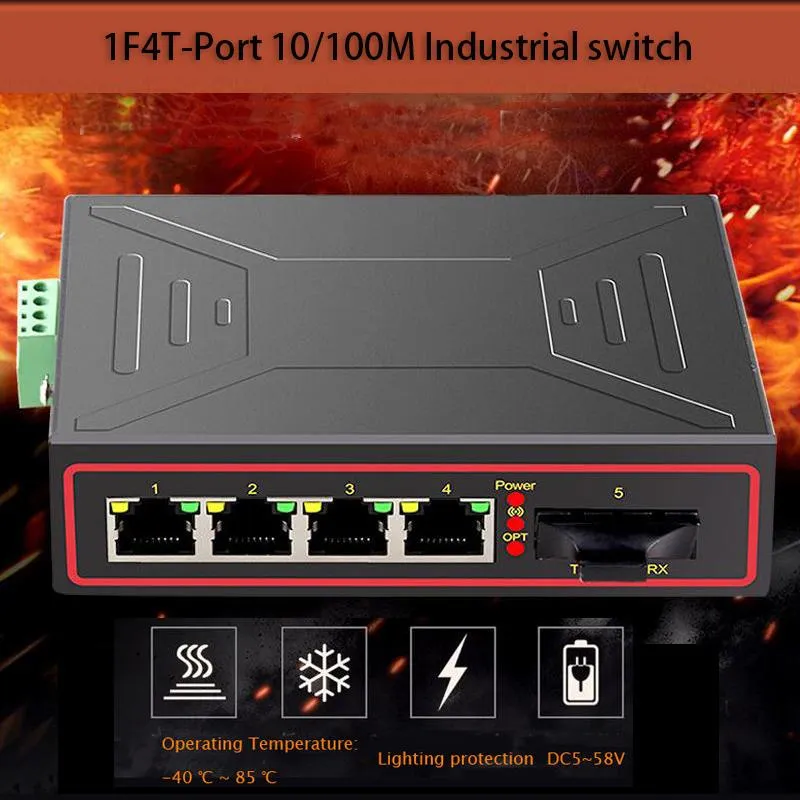 المفاتيح 1F4TPORT Ethernet Switch نوع السكك الحديدية عبر الإنترنت عبر الألياف عبر 100M محول مفتاح الشبكة الصناعية RJ45