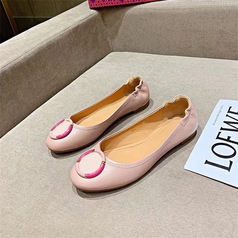 Designer women`s flat heel ladle shoes Brand name ballet shoes fashion leather soft sole single LACES buckle Dress shoes Comfortable flat driving shoes work LACES box