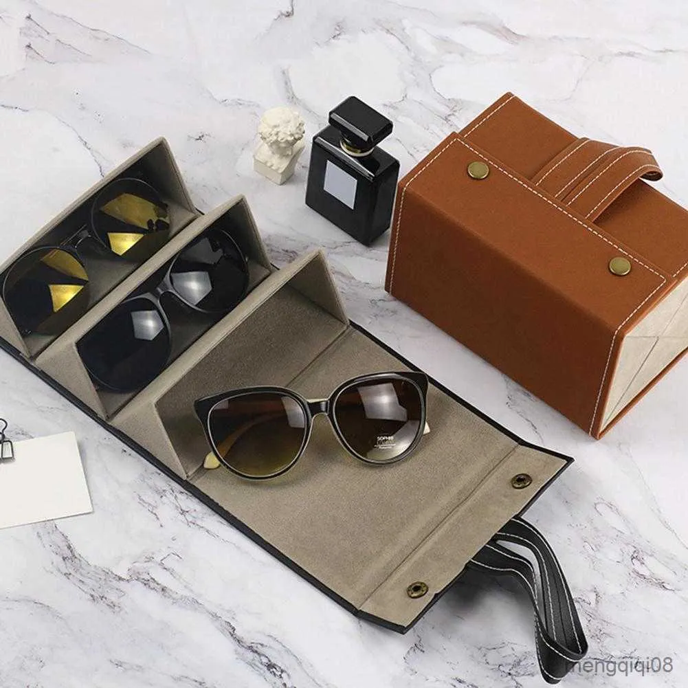 Sunglasses Cases Bags Multi-slots Box Storage Eyeglasses Organizer Leather Folding Display Case Glasses Birthday Gifts For Men