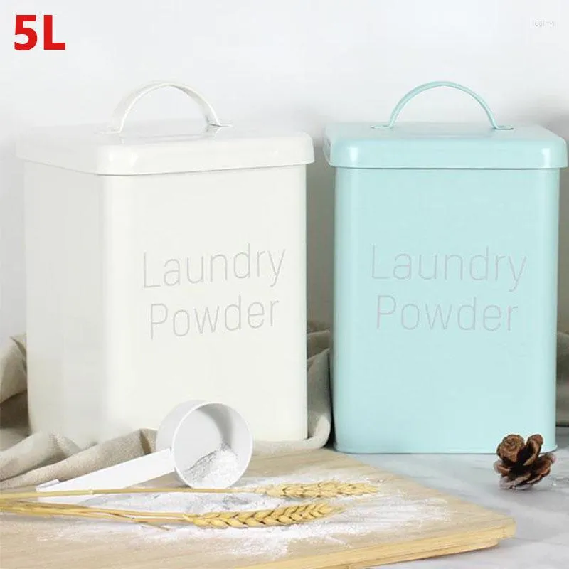 Storage Bottles 5L Food Containers Washing Powder Barrel With Spoon Kitchen Organizer Multifunction Iron Covered