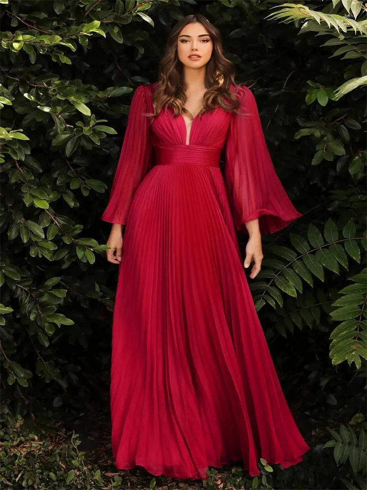 Deep red long sleeve dress discount