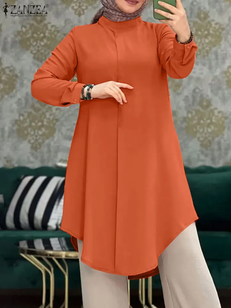 Etnische kleding Zanzea Autumn Women Moslim Tops Solid Color Lange Mouw O-Neck Blouse Vintage Elegante mode Loose Shirt Baggy Islamic Clothing 230529