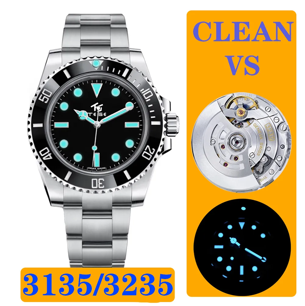 Clean vs Luxury Watch Sports Smurf Watches 3135 3235 자동 기계 904L 스테인리스 스틸 시계 남자 잠수함 디자이너 다이빙 에메랄드 그린 세라믹 베젤 베젤