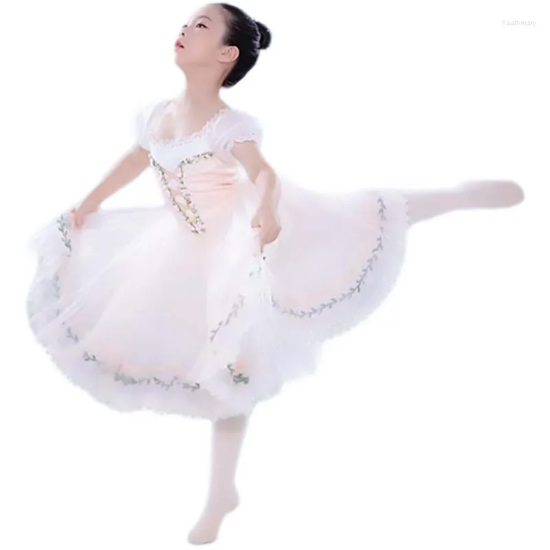 Stage Wear Pink Long Romantic Ballet Tutu Professional Lotard Girl Adulto Costume Performance Jurk voor meisjesrokken