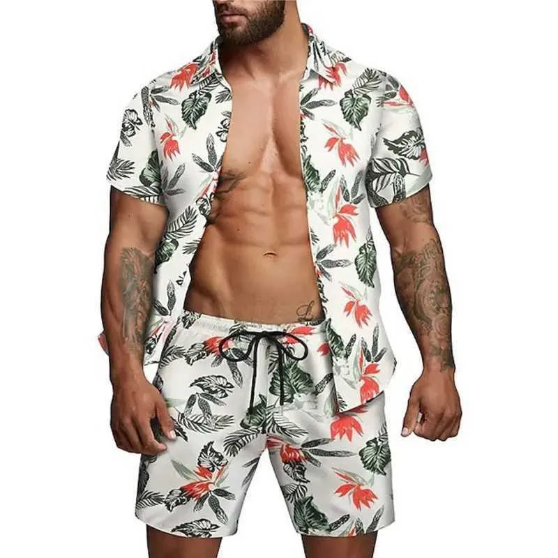 Summer Designers Mens Plus Size Tracksuits Hawaiian Two Piece Beach Outfits Lapel Printed Short Sleeve Shirt and Shorts Matching Set