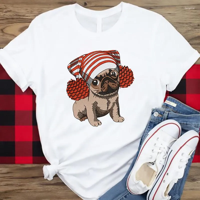 Kadın Tişörtleri Noel Dog Kadın Tshirt Yaz Kısa Kollu Kadın Beyaz Günlük Grafik