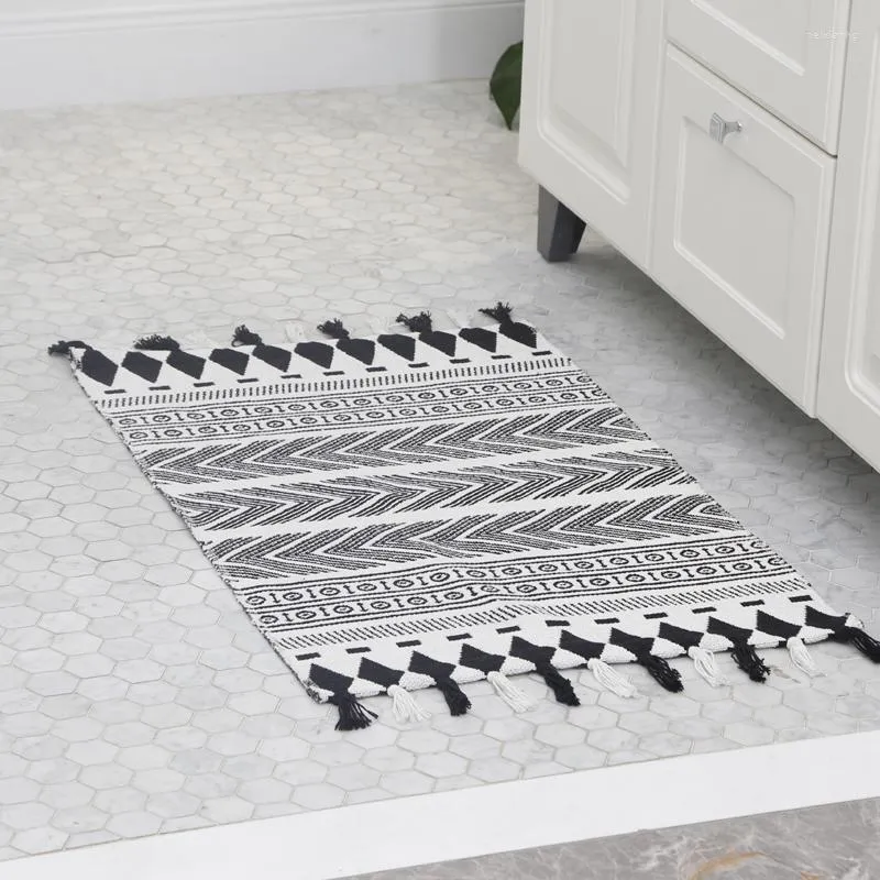 Tapis noir blanc coton tapis géométrique macramé glands sol porte tapis tapis couverture tapis de bain anti-dérapant maison salle de bain décor