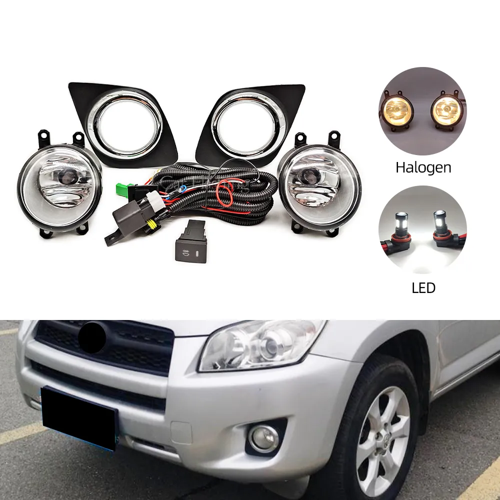 LED -dimljus för Toyota RAV4 2009 2010 2012 2012 2012 strålkastare dimlampa kabelomkopplare galler täcke halogen dimljus ram