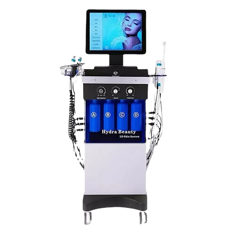 Nieuwe aankomst 14 in 1 hydro zuurstof gezichtsmicrodermabrasie aqua peeling hydra echografie H2O2 gezicht microcurrent bio -apparaat