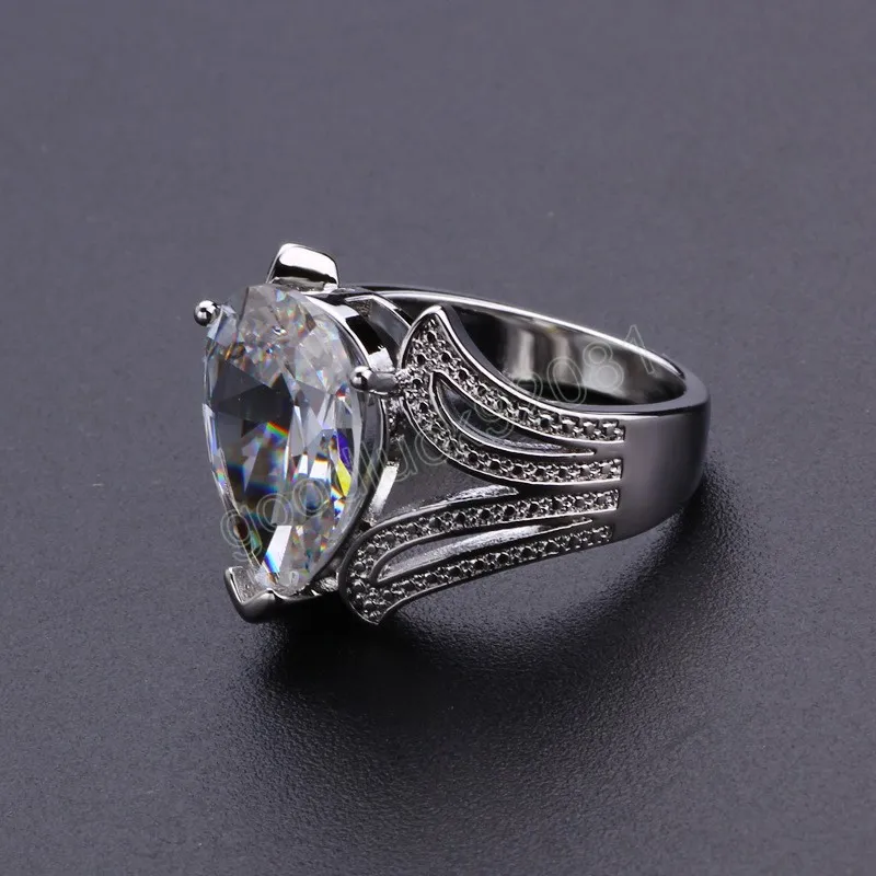 Anillo de mujer con diseño de gota de agua, anillo de joyería de compromiso de boda nupcial elegante de circón de cristal Micro pavimentado para amante