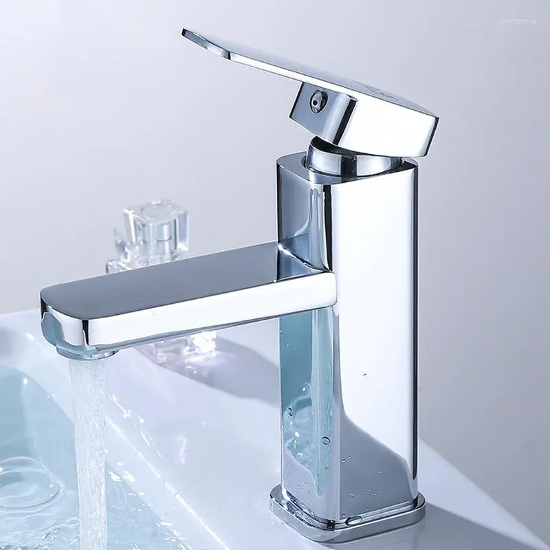 Bathroom Sink Faucets Basin Faucet Fashion Sliver/Black Mixer Tap Copper Bottom Square Single Hole Baking Paint Cold Taps