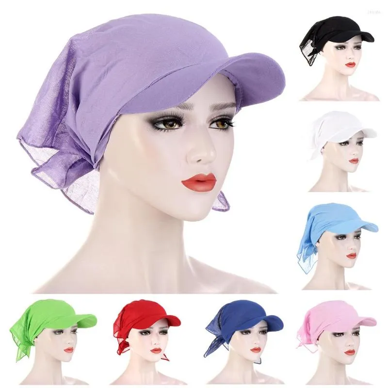 Foulards femmes foulard couleur bonbon imprimé Turban Sport de plein air crème solaire Bandana chapeau avec bord dames plage à lacets